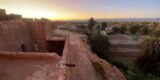 Vue palmeraie au coucher de soleil